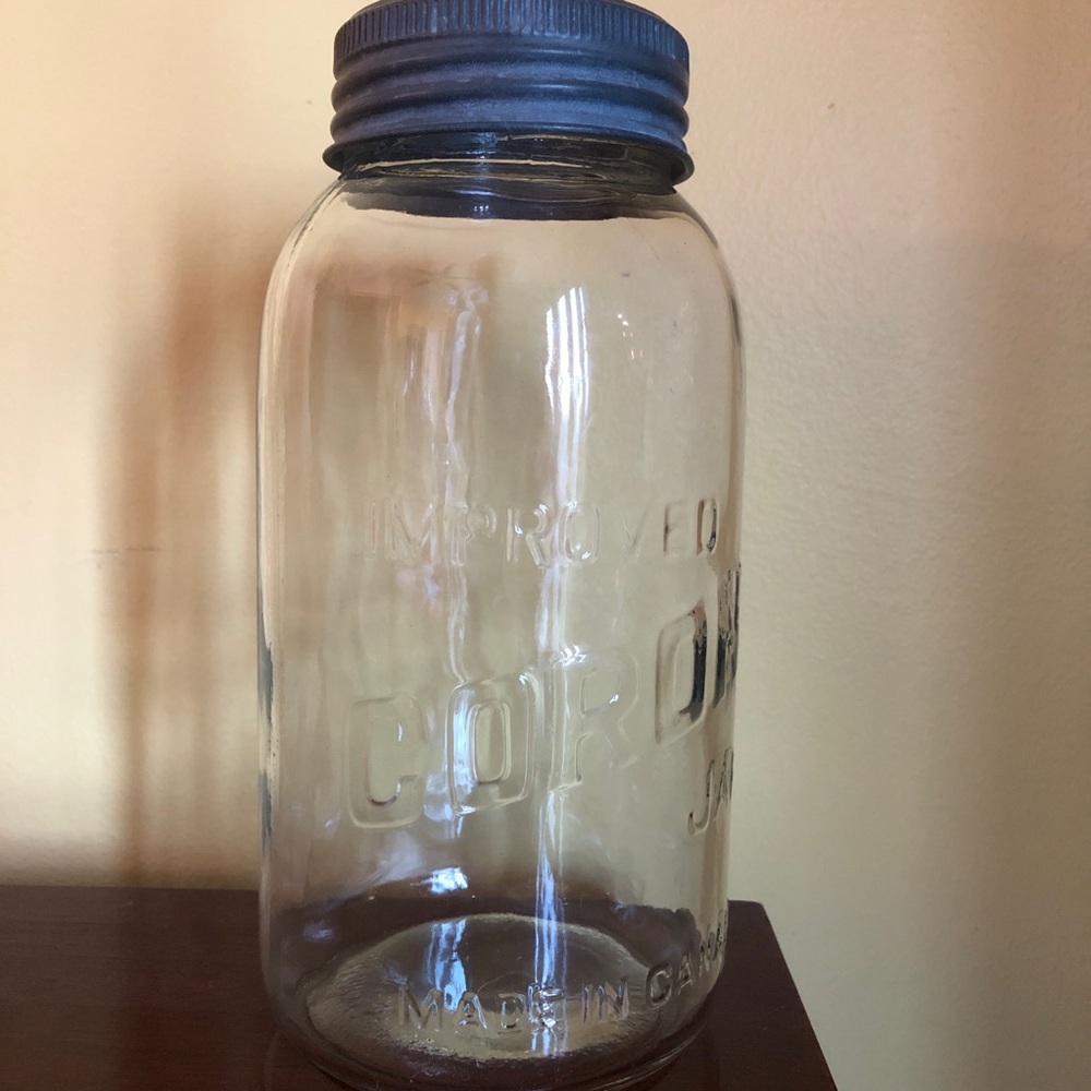Vintage 1.5 Liter Glass Corona Canning Jar With Crown Glass Lid And Zinc Rong